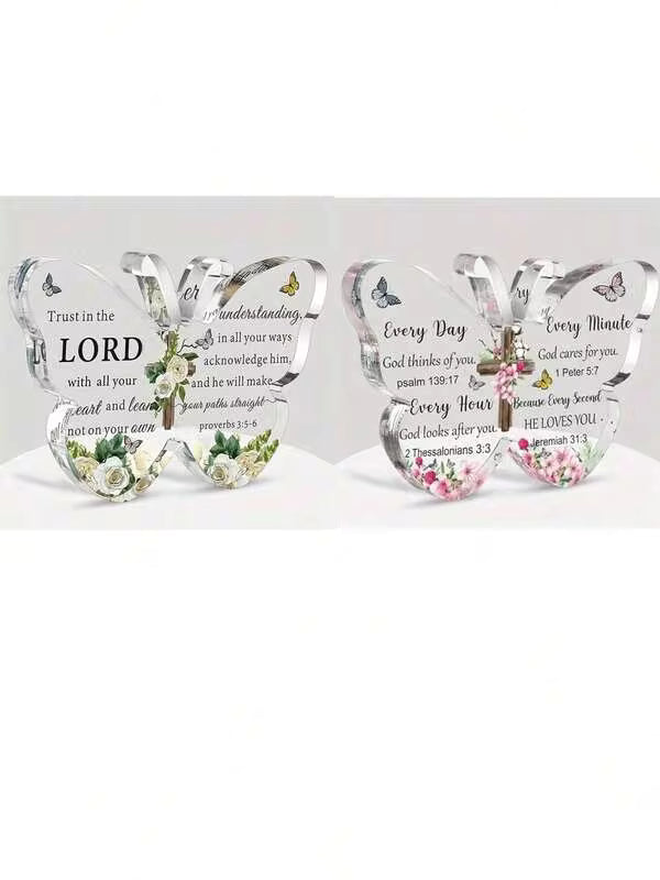 1pc Acrylic Christian Faith Gift With Bible Verses, Inspirational Gifts For Women/Men, Butterfly Desk Decor Religious Item, Christmas Home Office Paperweight