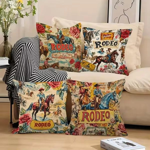18x18 Inch, Retro Western Theme Single-Sided 2D Printed 1pc Cushion Covers, Envelope Closure, Machine Washable, Ideal For Living Room Decor, Vintage Western Design